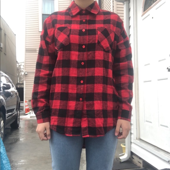 NEW Red & Black Plaid Oversized Flannel - Picture 4 of 7